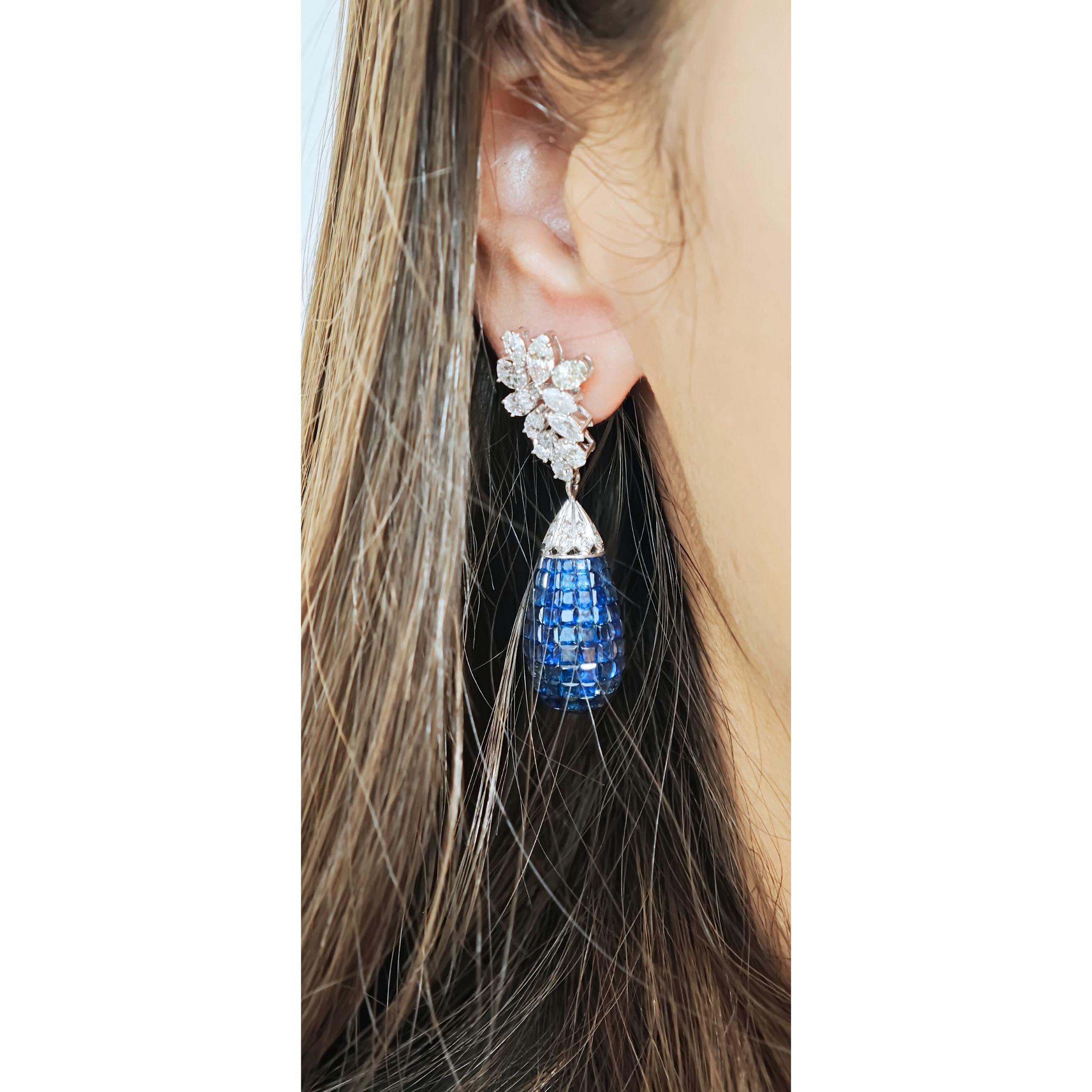 Orecchini a goccia con rubino, zaffiro e diamante  oro bianco 18 carati  Tutti i nutrienti in vendita 3