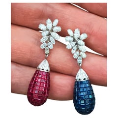 Orecchini a goccia con rubino, zaffiro e diamante  oro bianco 18 carati  Tutti i nutrienti