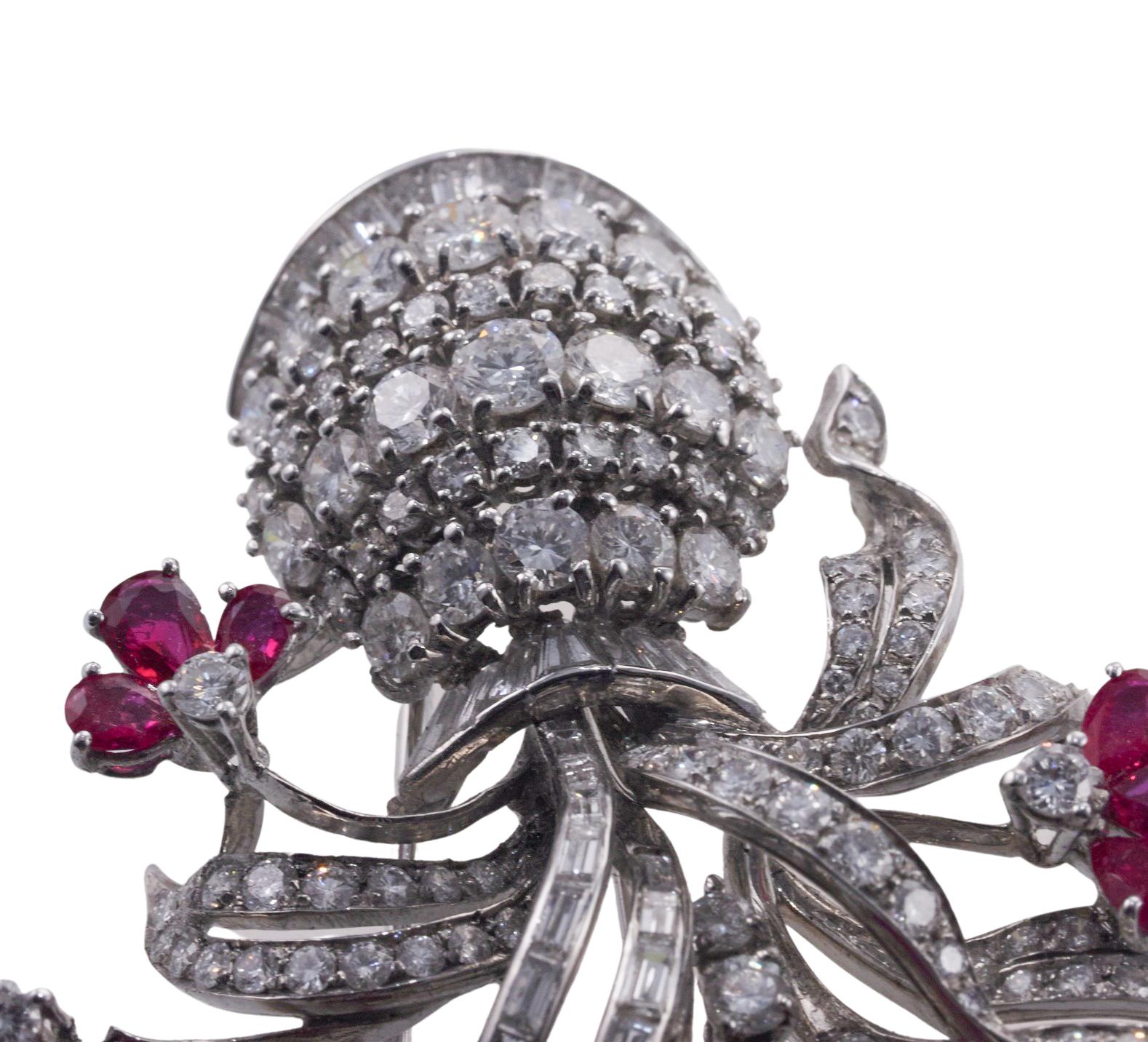 Ruby Sapphire Diamond Gold Flower Basket Brooch For Sale 3