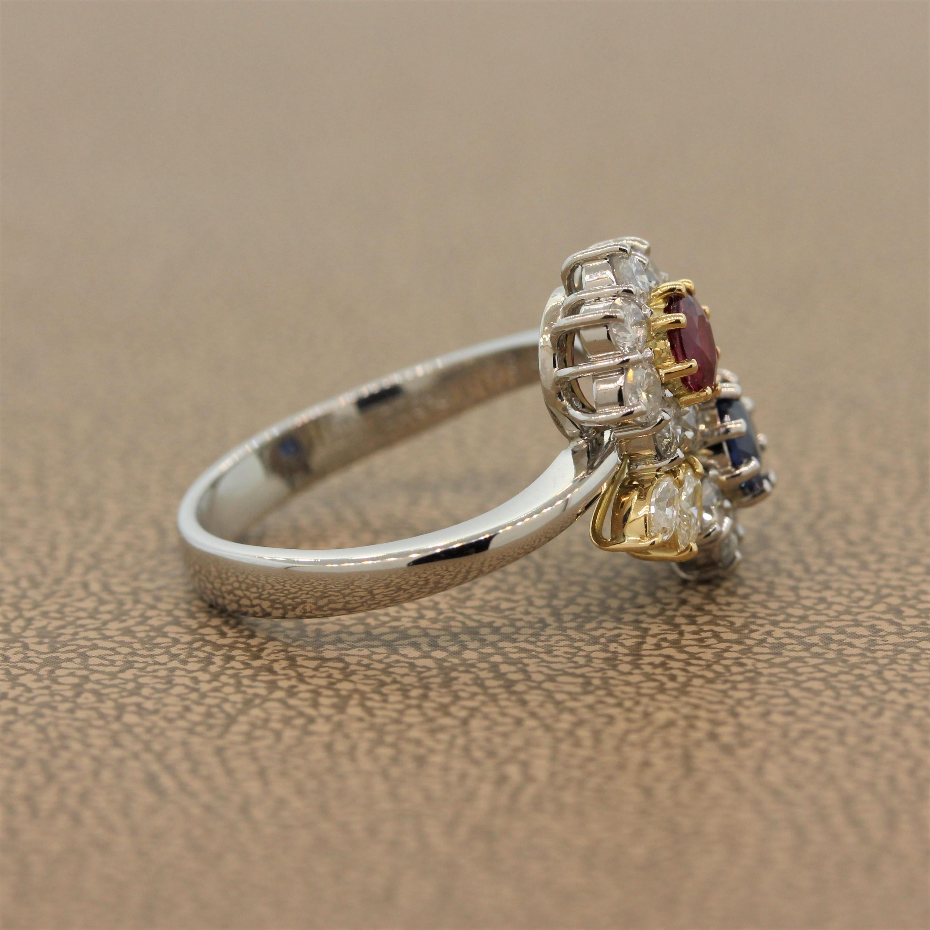 sapphire and ruby flower ring