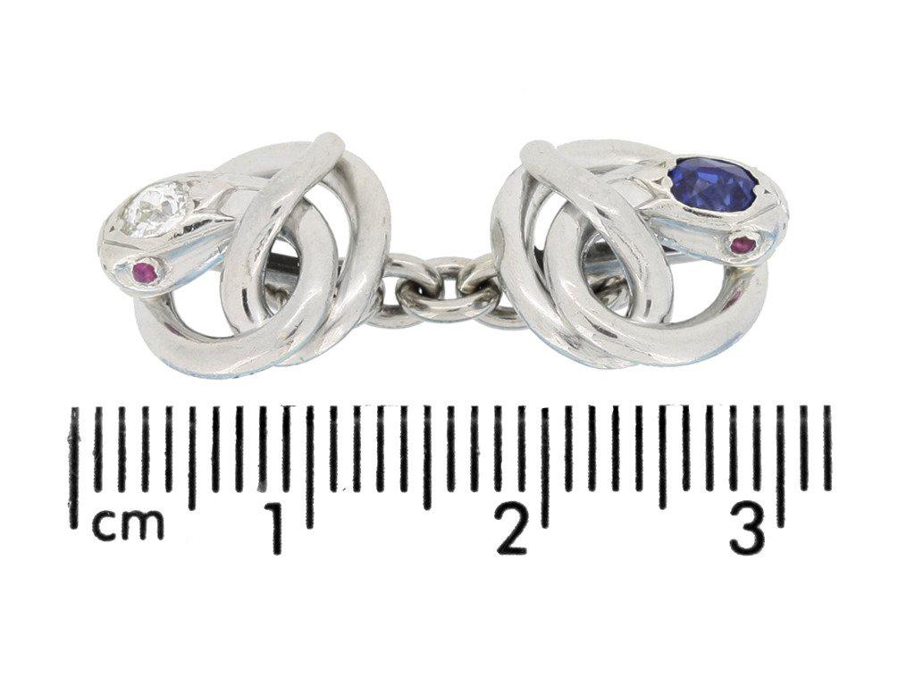 Art Deco Ruby, Sapphire and Diamond Snake Cufflinks For Sale