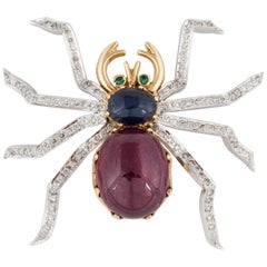 Gemstone and Diamond Spider Brooch