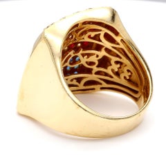 Ruby Sapphire & Diamond USA Flag 14K Gold Mens 4th of July Signet Ring