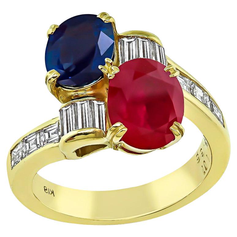 Ruby Sapphire Diamond Yellow Gold Ring