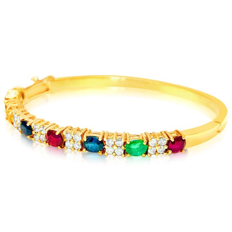 Art Deco Ruby Sapphire Emerald and Diamond Bracelet in 18 Karat Yellow Gold For Sale