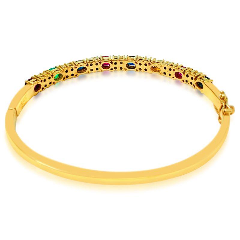 Women's Ruby Sapphire Emerald and Diamond Bracelet in 18 Karat Yellow Gold For Sale