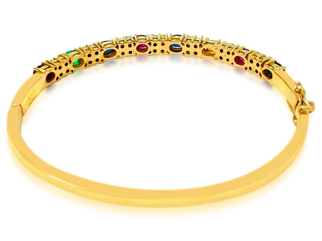 Ruby Sapphire Emerald and Diamond Bracelet in 18 Karat Yellow Gold For Sale 1