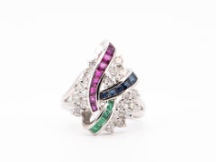 Ruby Sapphire Emerald & Diamond Cluster Ring Platinum PT900 R6720