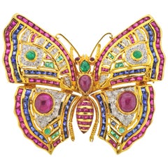 Ruby Sapphire Emerald Diamond Gold Butterfly Brooch Ruby Sapphire Emerald Diamond Gold Butterfly Brooch