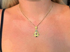 Ruby Sapphire Emerald Diamond Necklace 18K Yellow Gold
