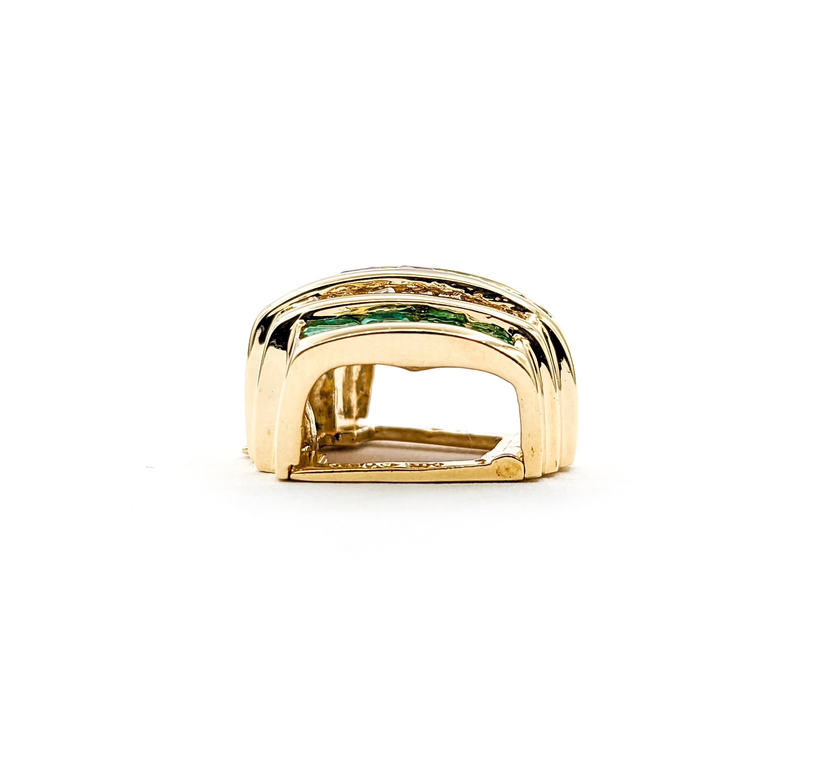 Ruby, Sapphire, Emerald & Diamond Slide In Yellow Gold For Sale 2