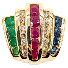 Vintage Ruby, Sapphire, Emerald & Diamond Slide In Yellow Gold