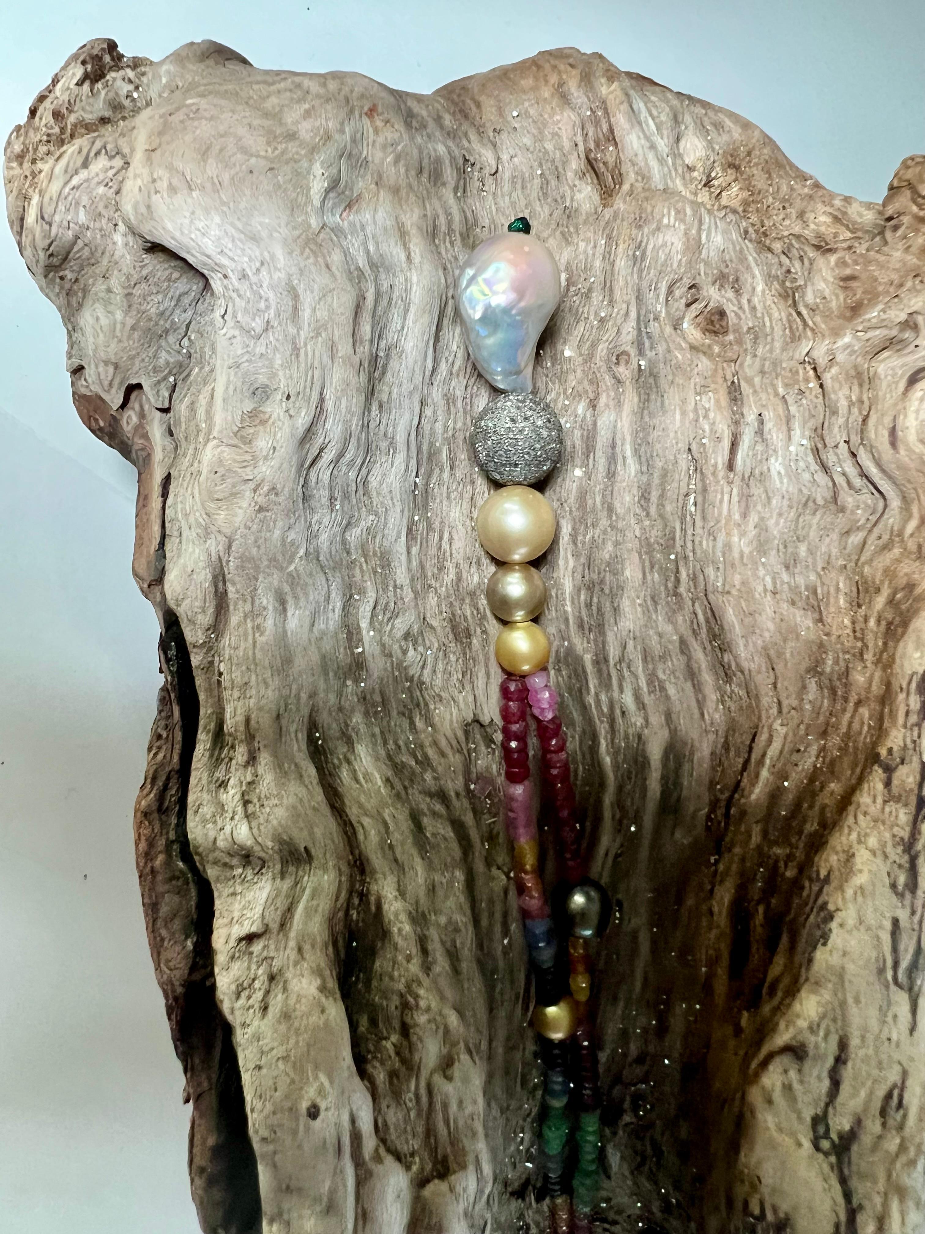 De las mujeres Collar de Rubí, Zafiro, Esmeralda y Perlas con Colgante de Diamantes en venta