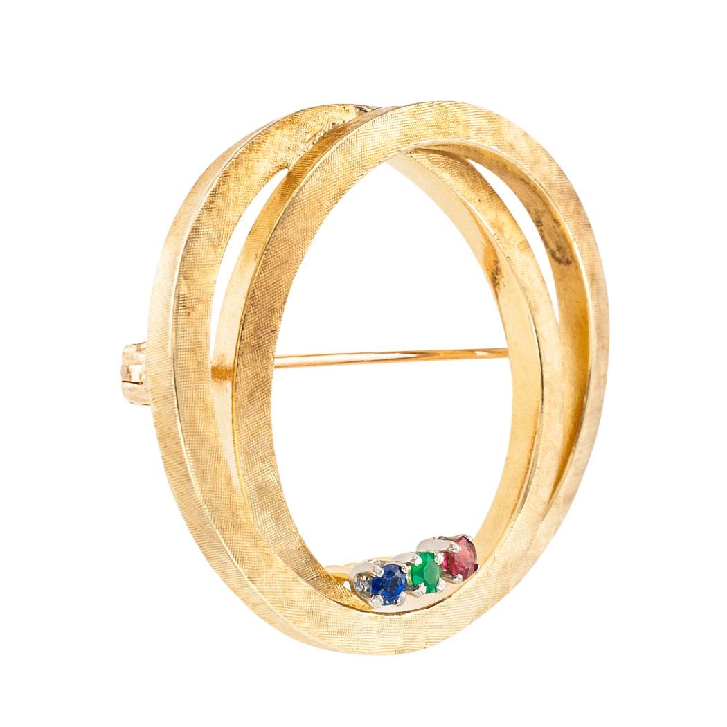 Ruby sapphire green onyx and yellow gold twin circle brooch circa 1960.   Love it because it caught your eye, and we are here to connect you with beautiful and affordable jewelry.  It is time to claim a special reward for Yourself!  Clear and