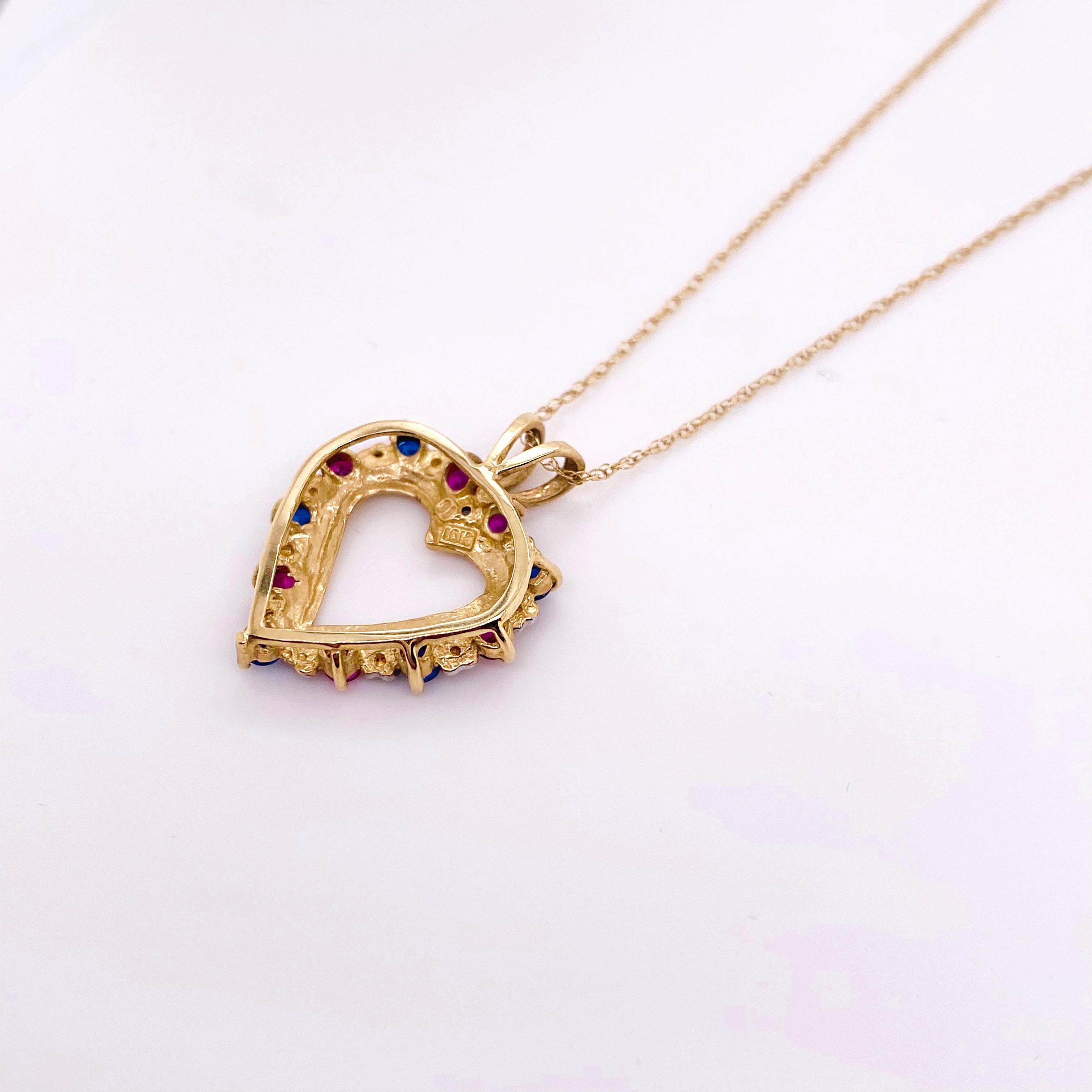 Modern Ruby Sapphire Heart Necklace, 1.20 Carat Open Heart Love Pendant Necklace
