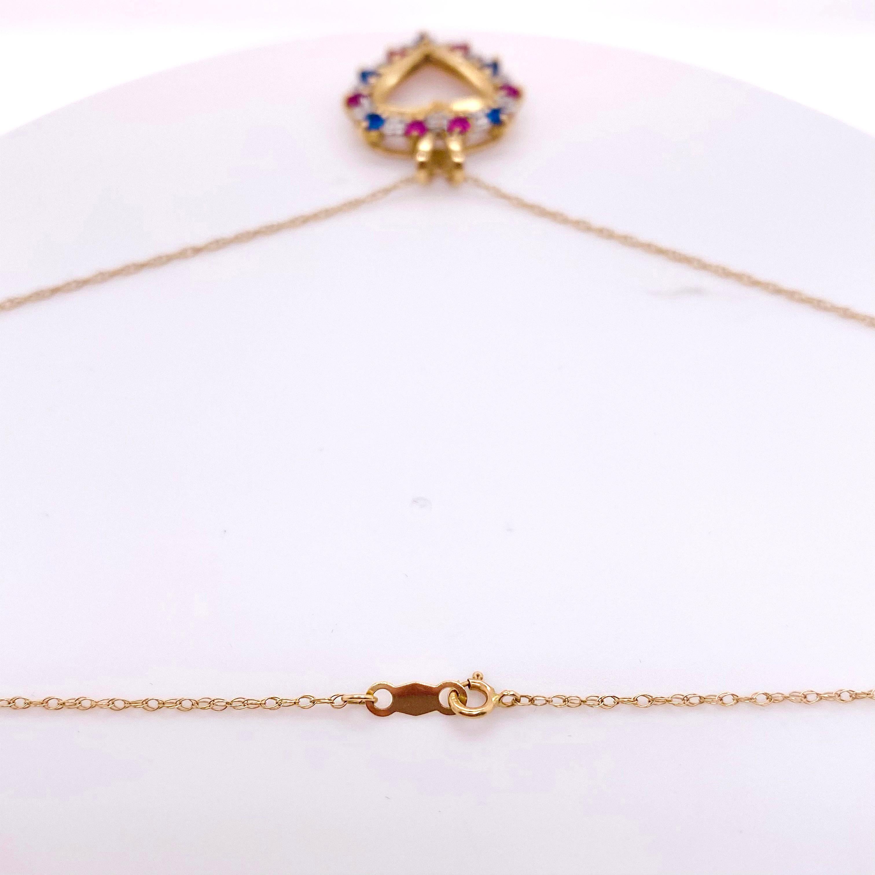 Round Cut Ruby Sapphire Heart Necklace, 1.20 Carat Open Heart Love Pendant Necklace