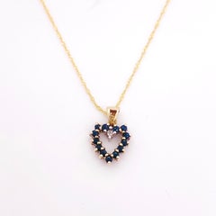 Ruby Sapphire Heart Pendant, Yellow Gold Open Heart with Diamond, Reversible