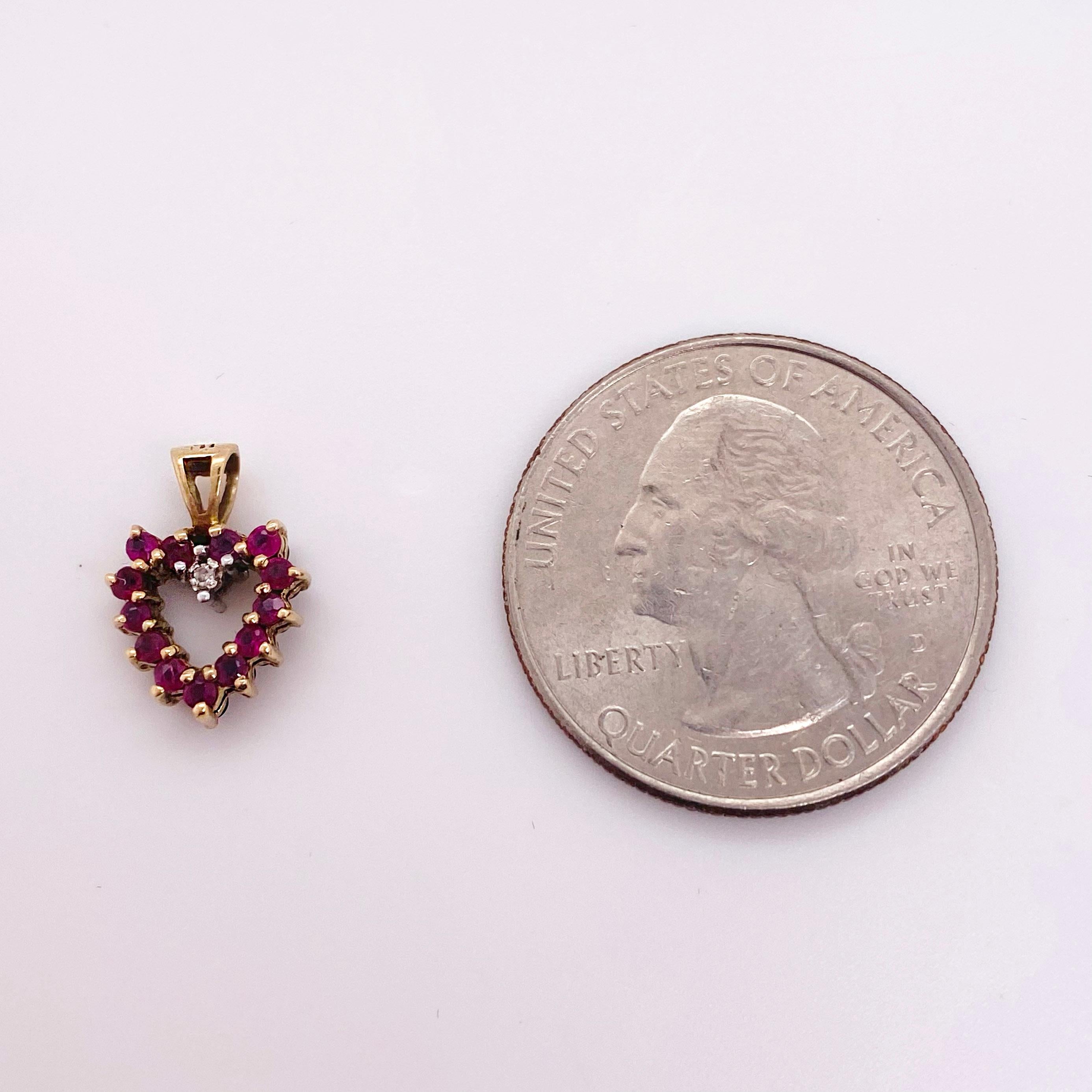 Modern Ruby Sapphire Heart Pendant, Yellow Gold Open Heart with Diamond, Reversible