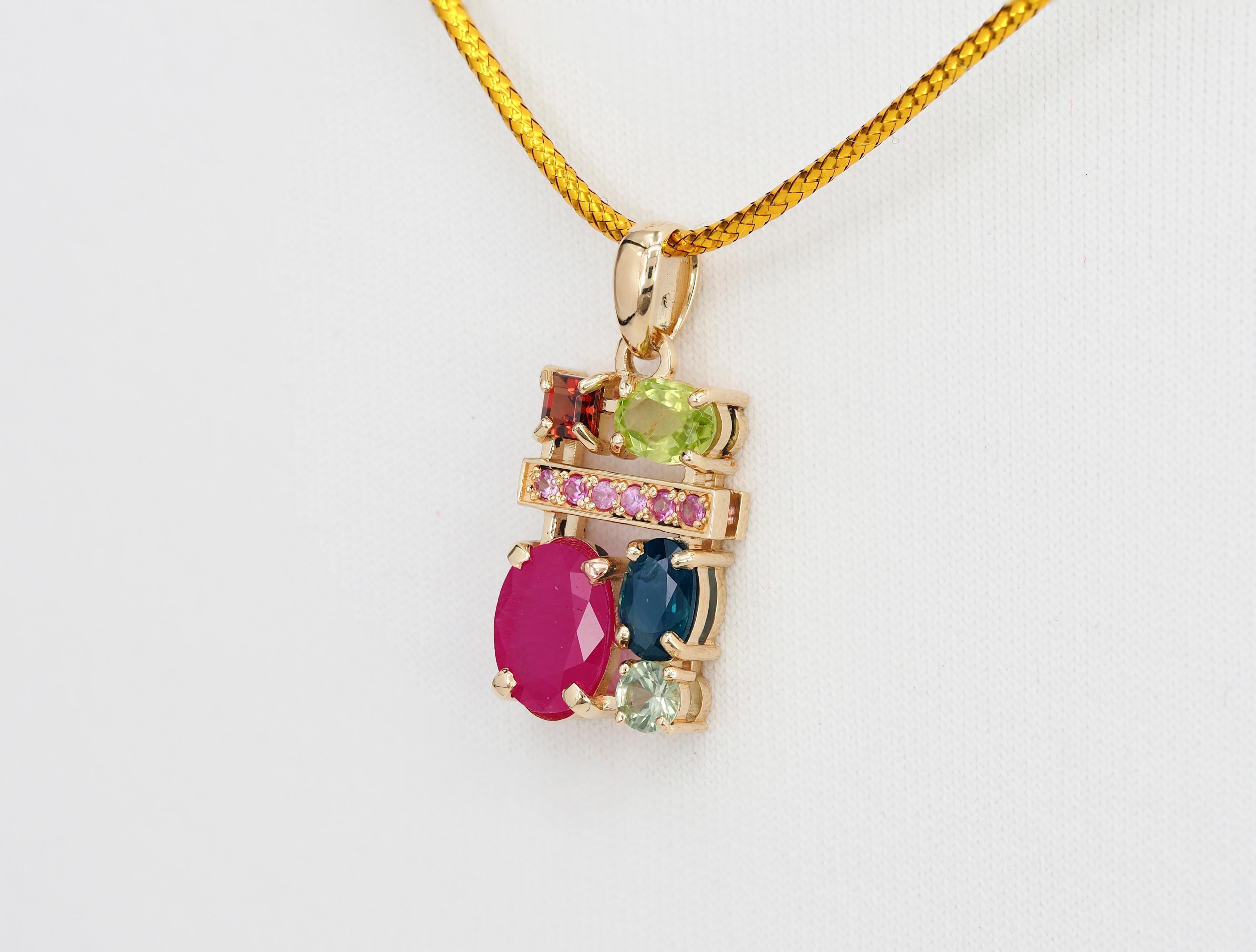 Ruby, sapphire, peridot, tourmaline, garnet and side pink sapphires pendant In New Condition In Istanbul, TR