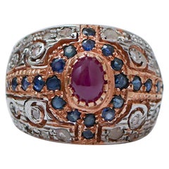 Ruby, Sapphires, Diamonds, Rose Gold and Silver Ring.