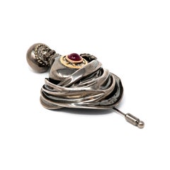 Ruby Sapphires Ruthenium Silver Brooch