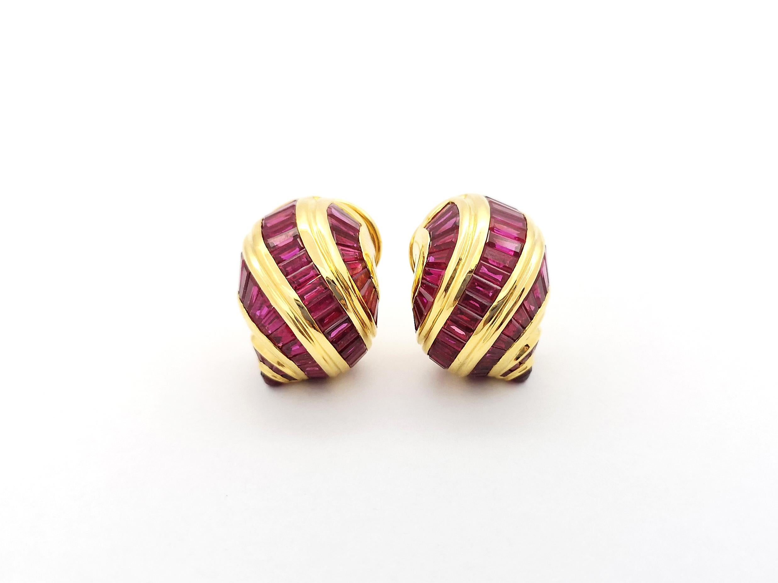 Mixed Cut Ruby Sea Shell Earrings set in 18K Gold Settings For Sale