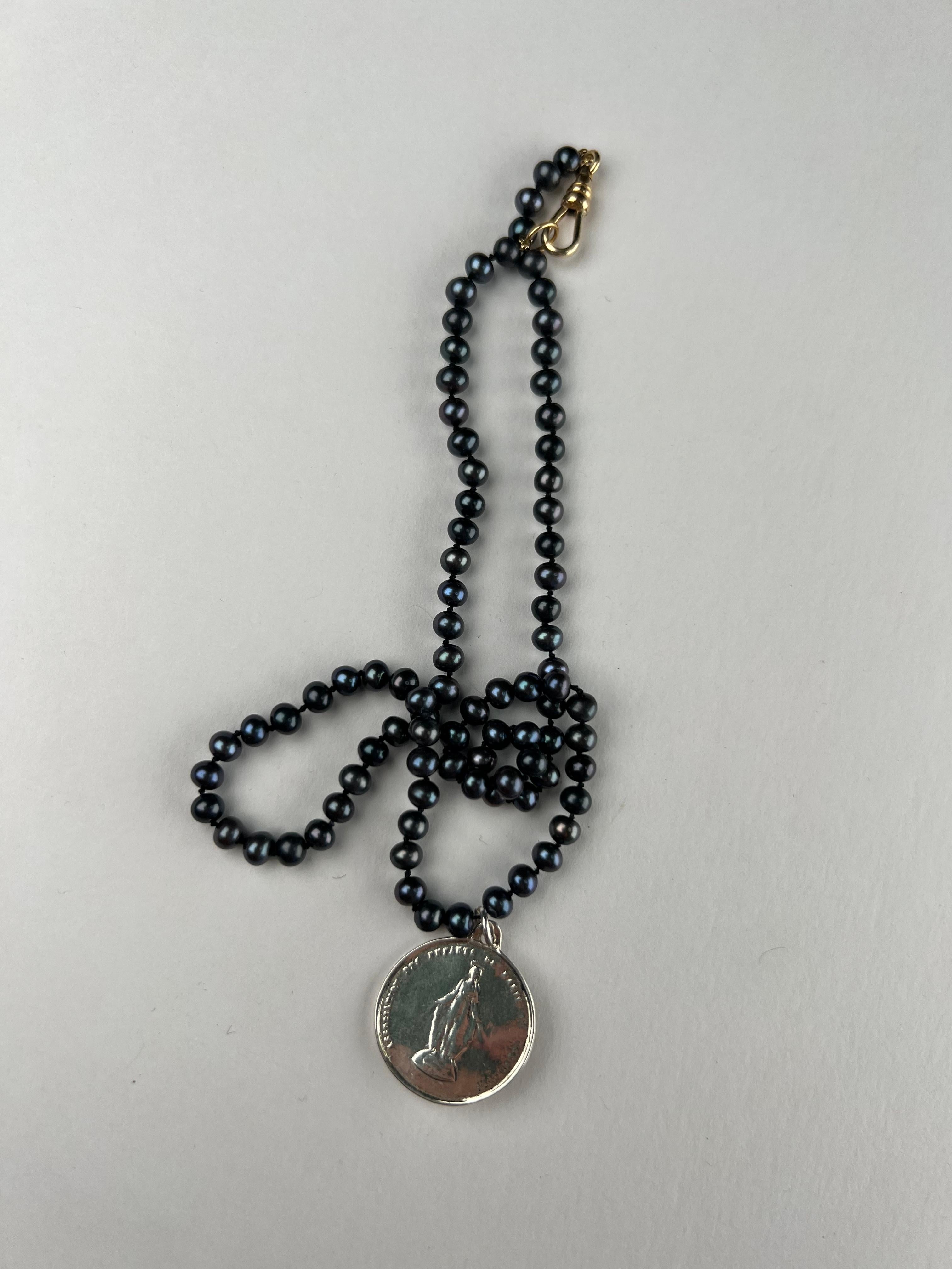 Women's Ruby Silver Medal Heart Black Pearl Necklace Choker J Dauphin For Sale