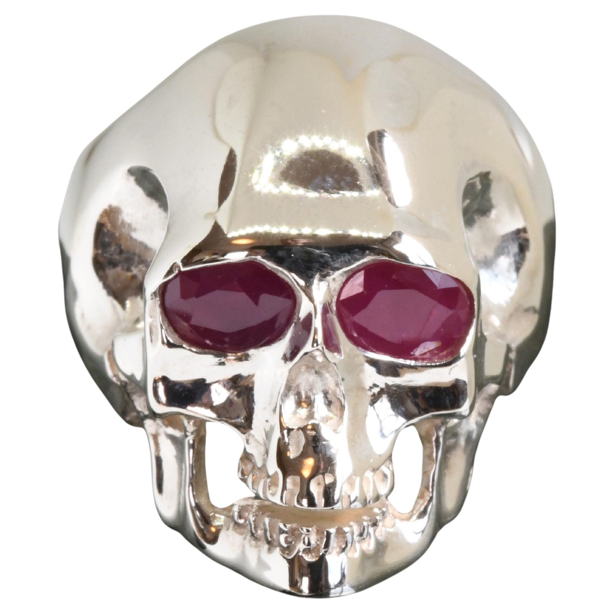 Ruby Silver Skull Ring