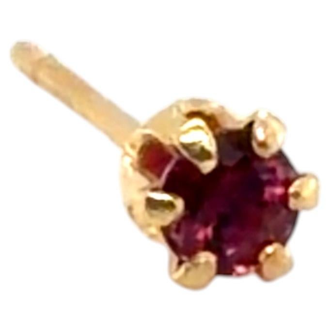 Ruby Single Stud Earring .10ct Round 14K Yellow Gold July Birthstone For Sale