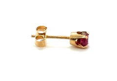 Ruby Single Stud Earring .20ct Round 14K Yellow Gold July Birthstone