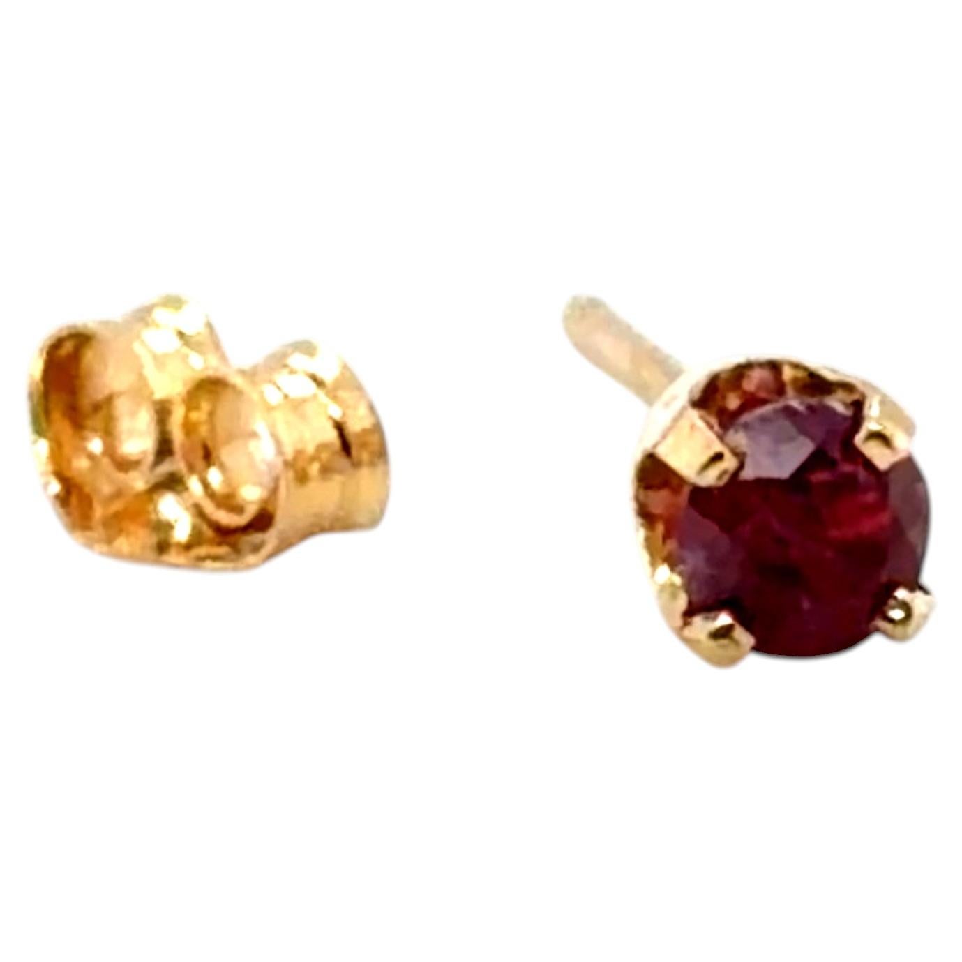 Ruby Single Stud Earring .20ct Round 14K Yellow Gold July Birthstone For Sale