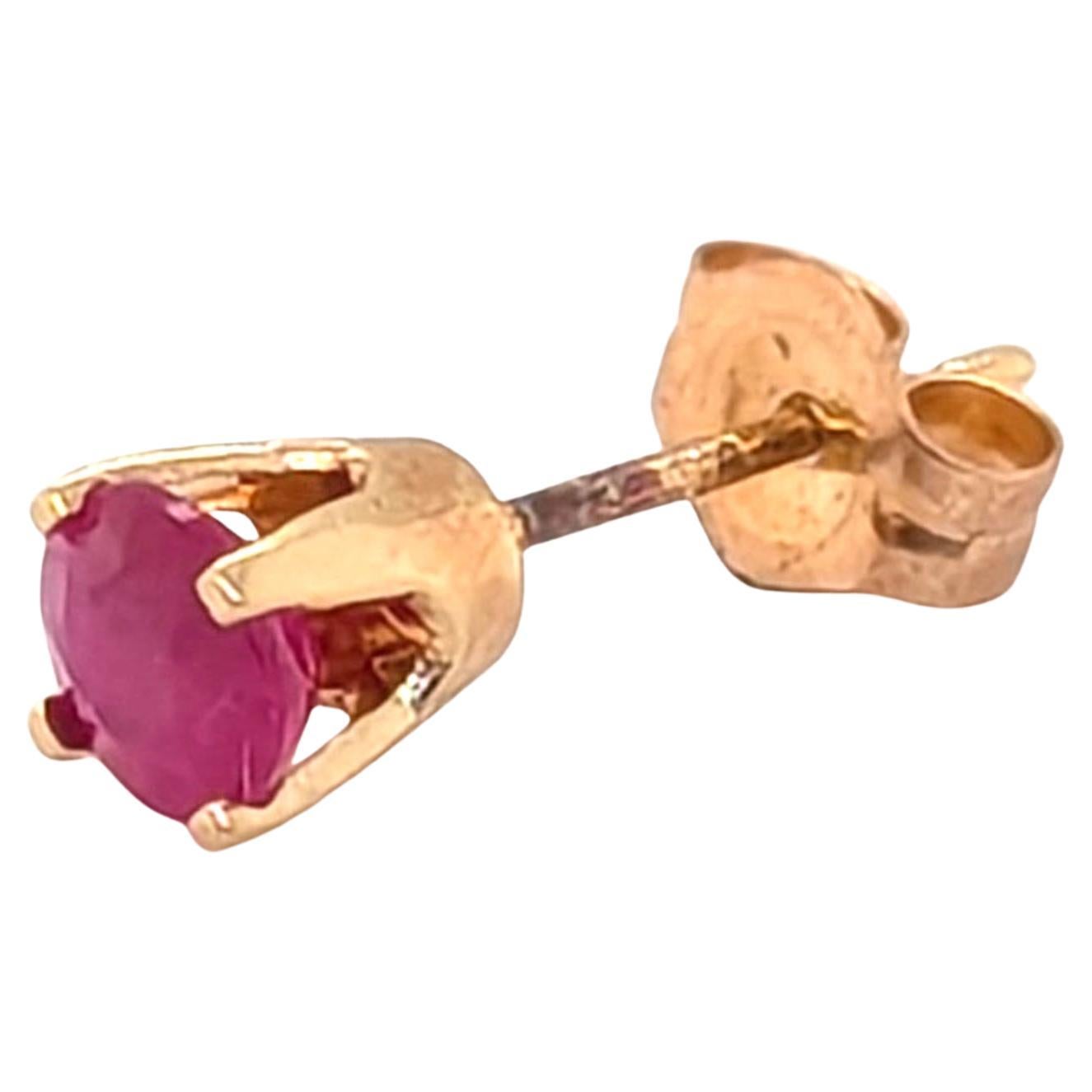 Ruby Single Stud Earring .35ct Round 14K Yellow Gold July Birthstone