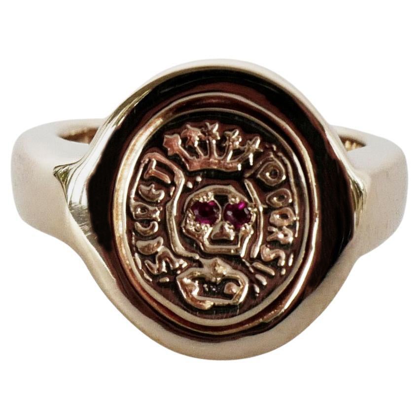 Ruby Skull Memento Mori Style Crest Signet Ring Victorian Style