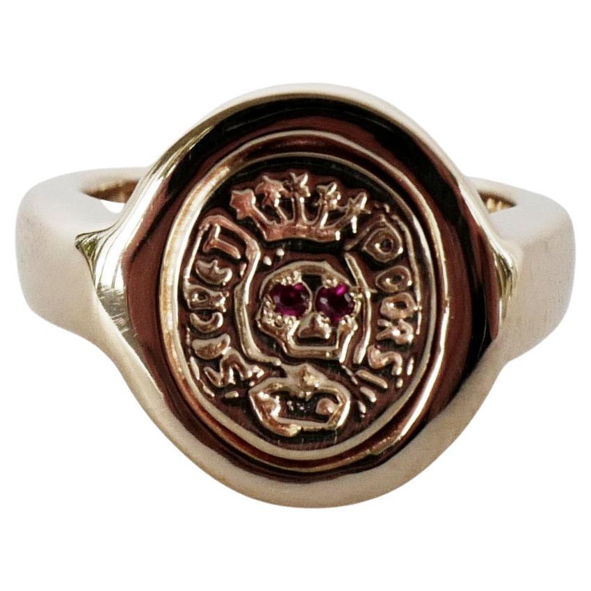 Ruby Skull Memento Mori Style Crest Signet Ring Victorian Style