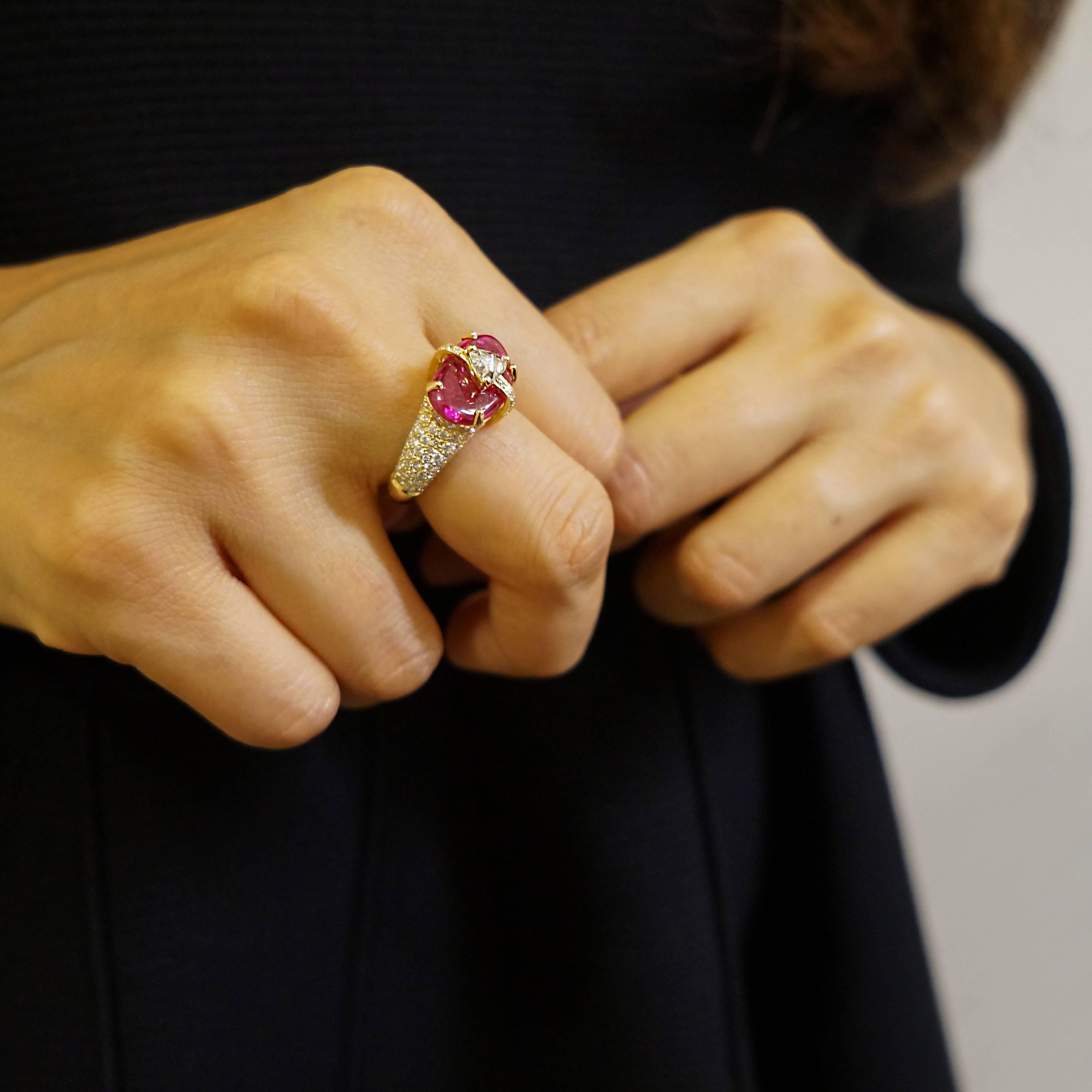 Contemporary Ruby Slice Diamond Ring