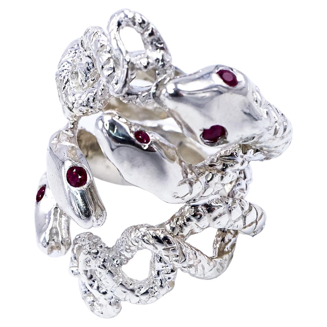 Ruby Snake Ring Silver Statement Cocktail Ring Adjustable Onesie J Dauphin For Sale