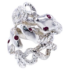 Ruby Snake Ring Silver Statement Cocktail Ring Adjustable Onesie J Dauphin