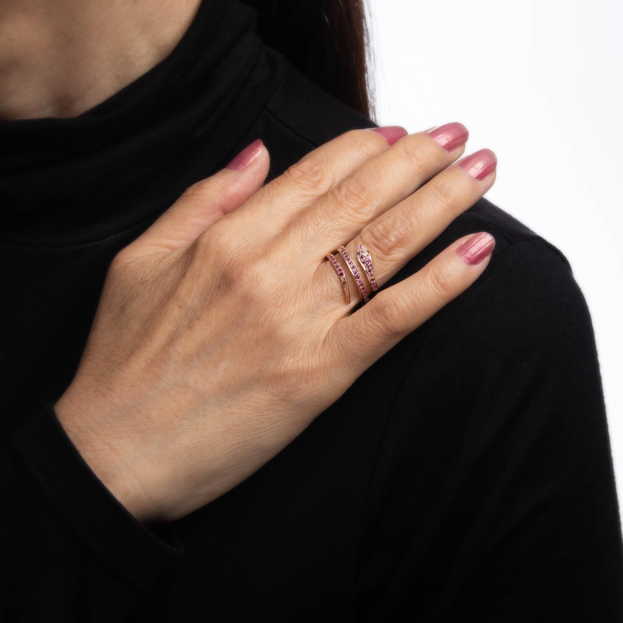 Ruby Snake Ring Vintage 14k Rose Gold 3 Bands Coiled Serpent Fine Jewelry In Good Condition In Torrance, CA