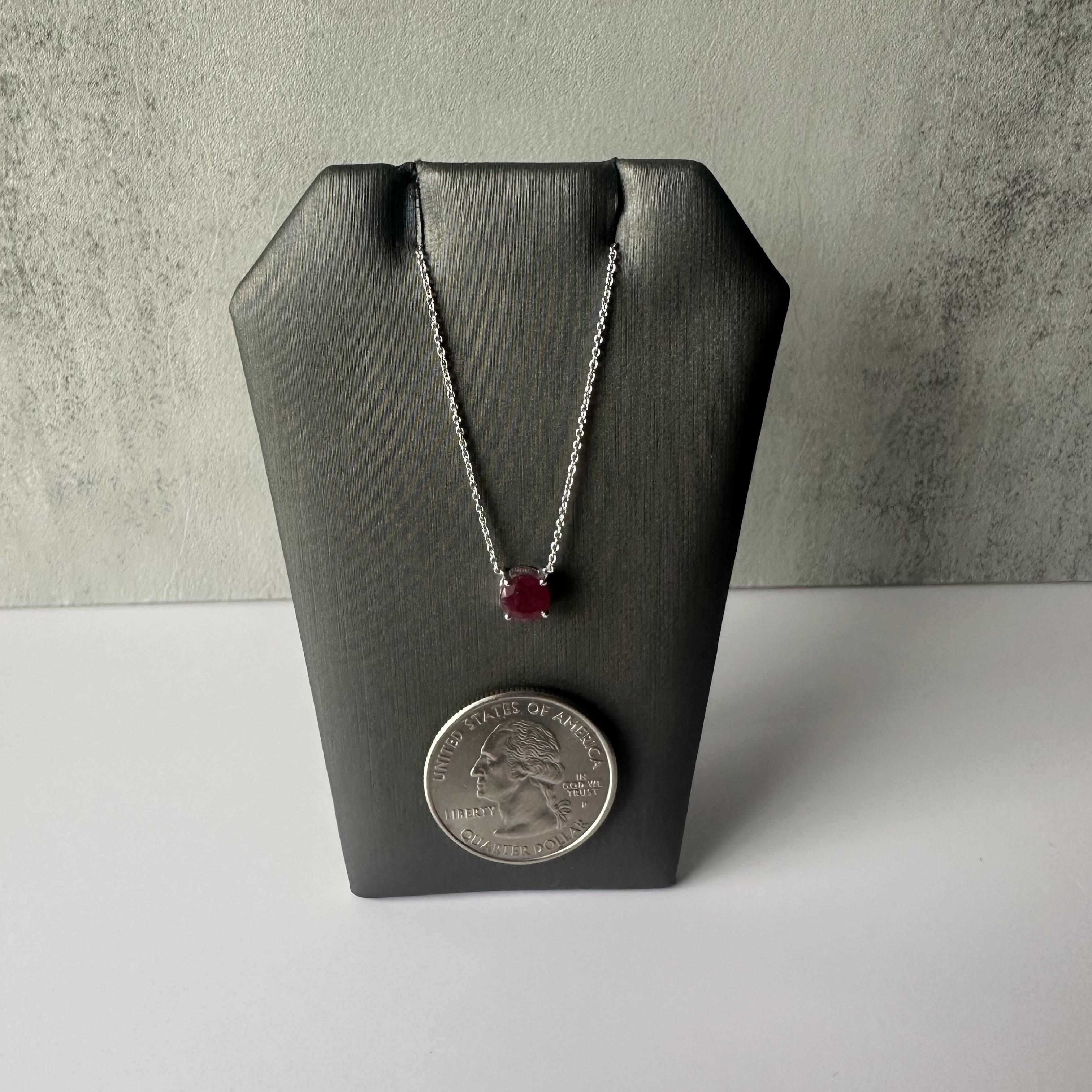Ruby Solitaire Necklace in 14kt White Gold, 0.9ctw, 12-16