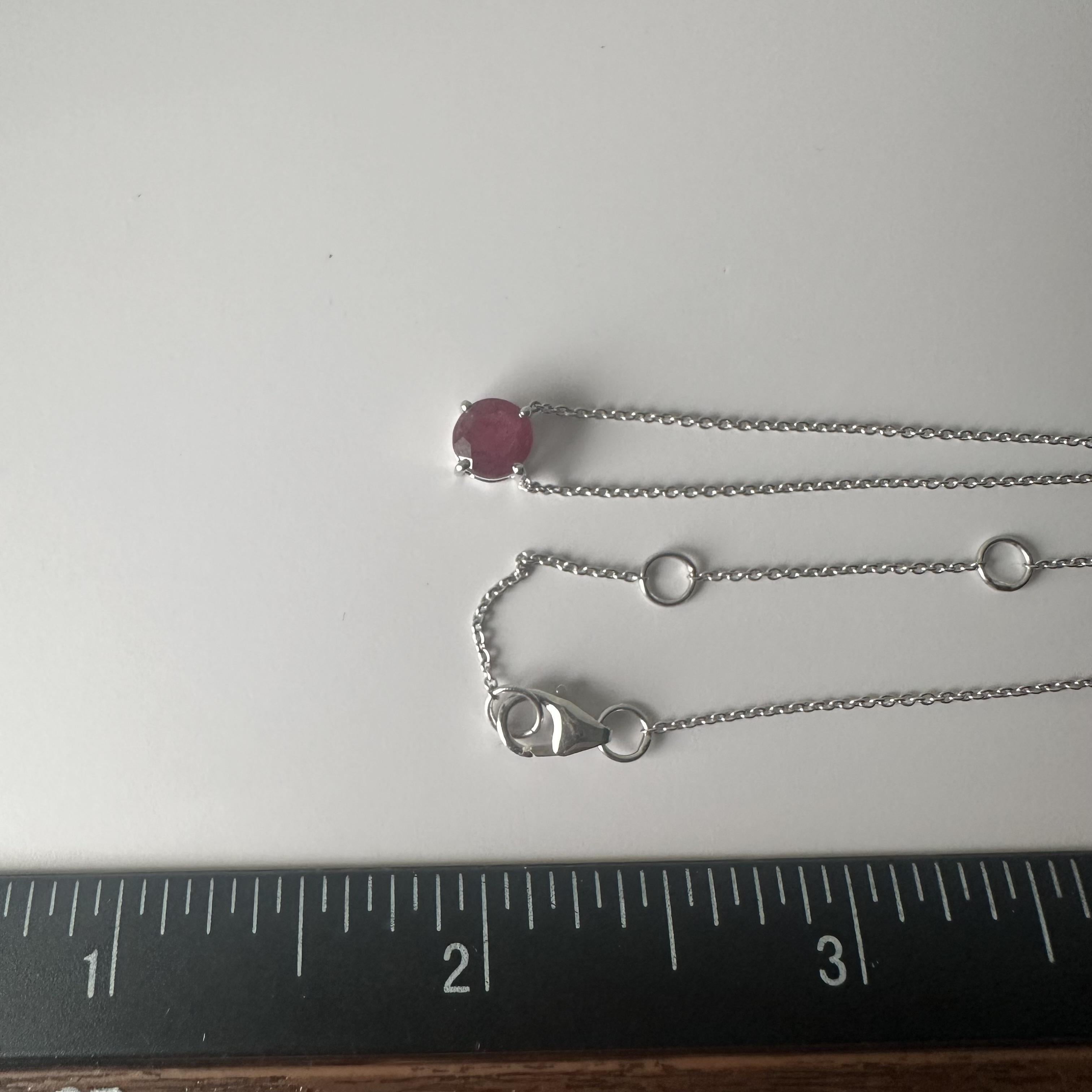 Women's Ruby Solitaire Necklace in 14kt White Gold, 0.9ctw, 12-16