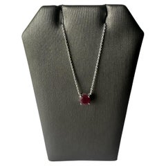 Ruby Solitaire Necklace in 14kt White Gold, 0.9ctw, 12-16" Adjustable, New