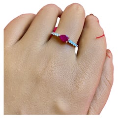 Bague solitaire en rubis et diamants ronds naturels, or rose massif 14 carats, empilable 