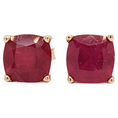 Ruby Solitaire Stud Earrings in Solid 14K Gold Cushion 7mm