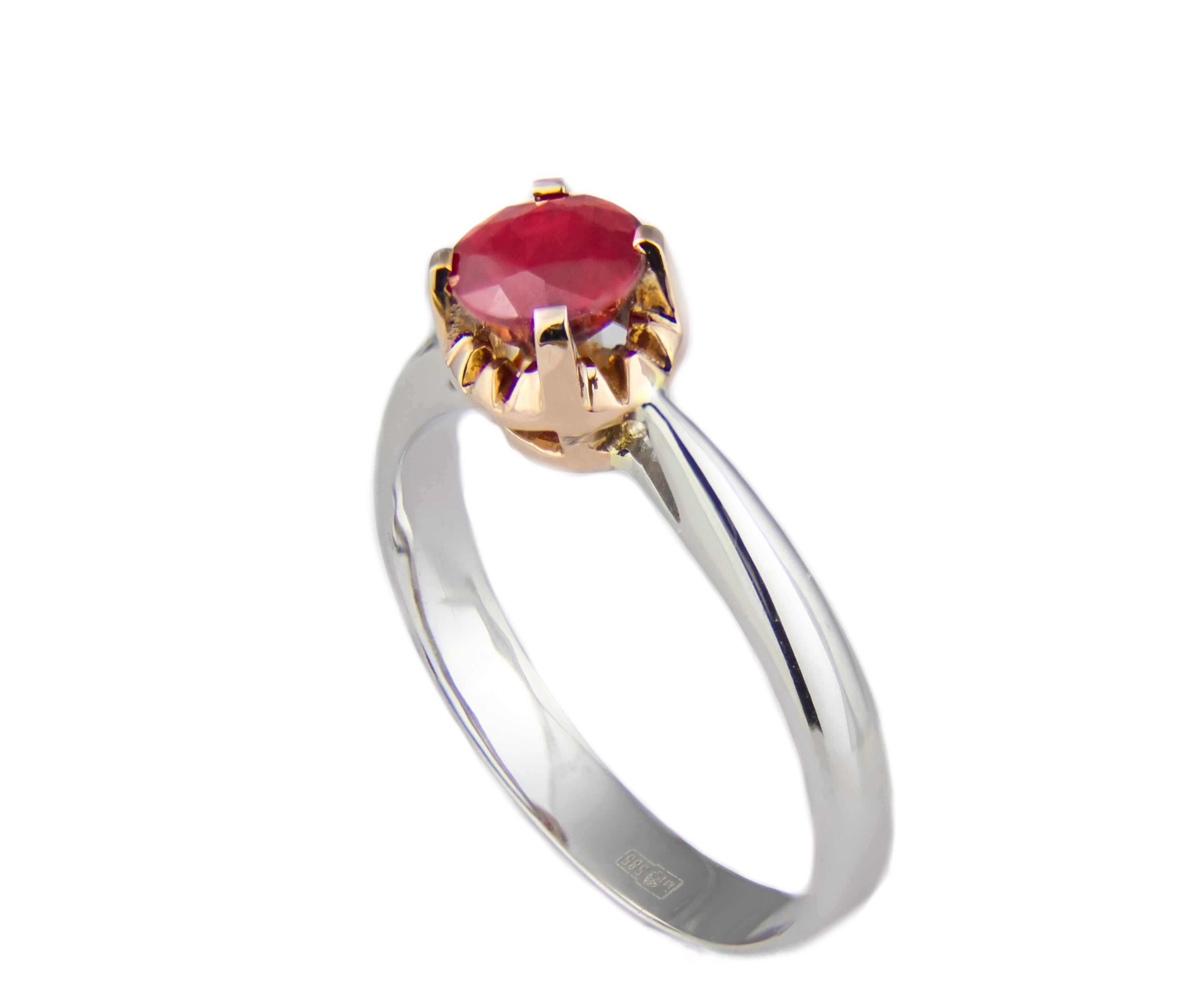 For Sale:  Ruby Soliter Ring in 14k Two Tone Gold, Ruby Engagement Ring 3