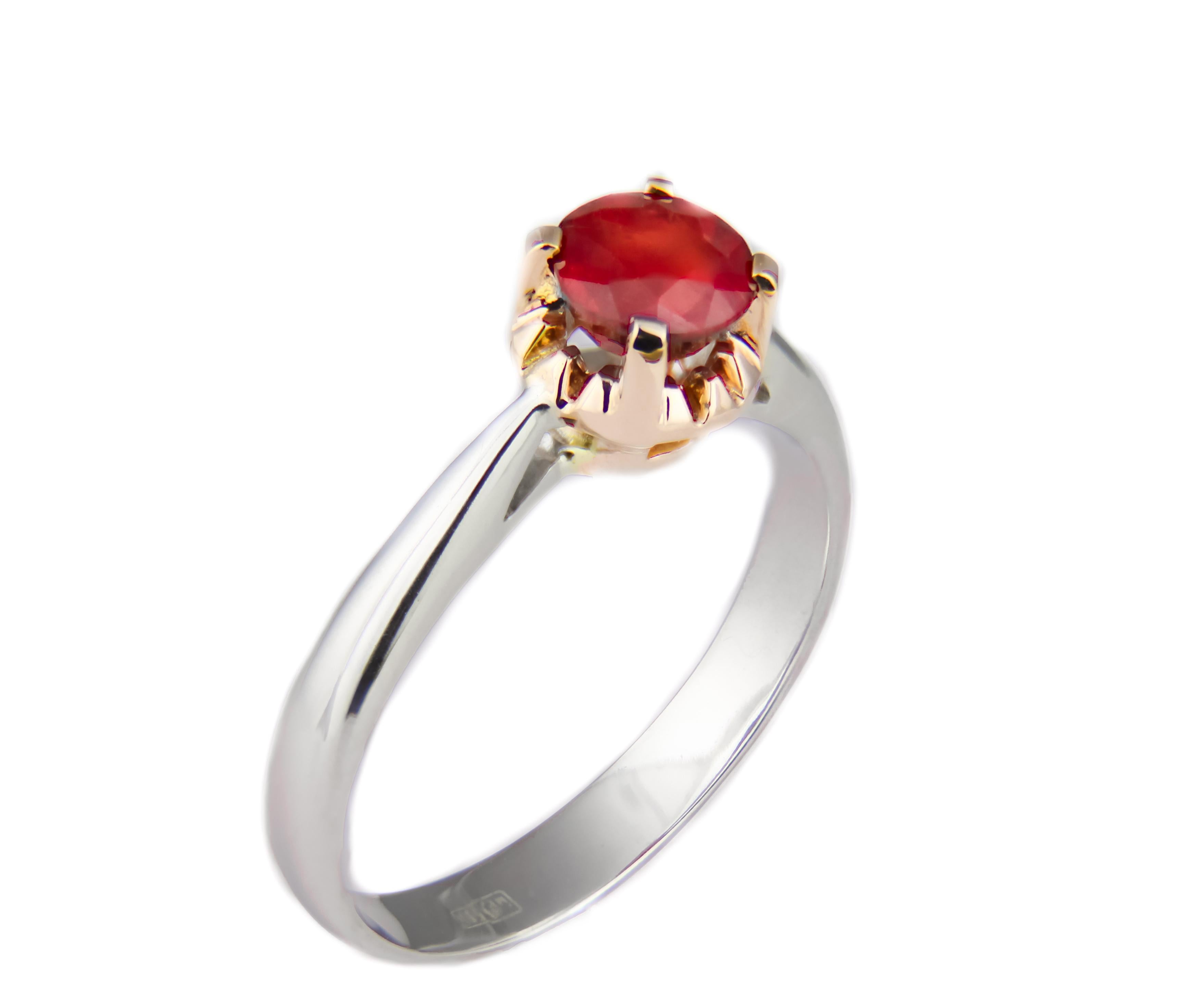 For Sale:  Ruby Soliter Ring in 14k Two Tone Gold, Ruby Engagement Ring 4