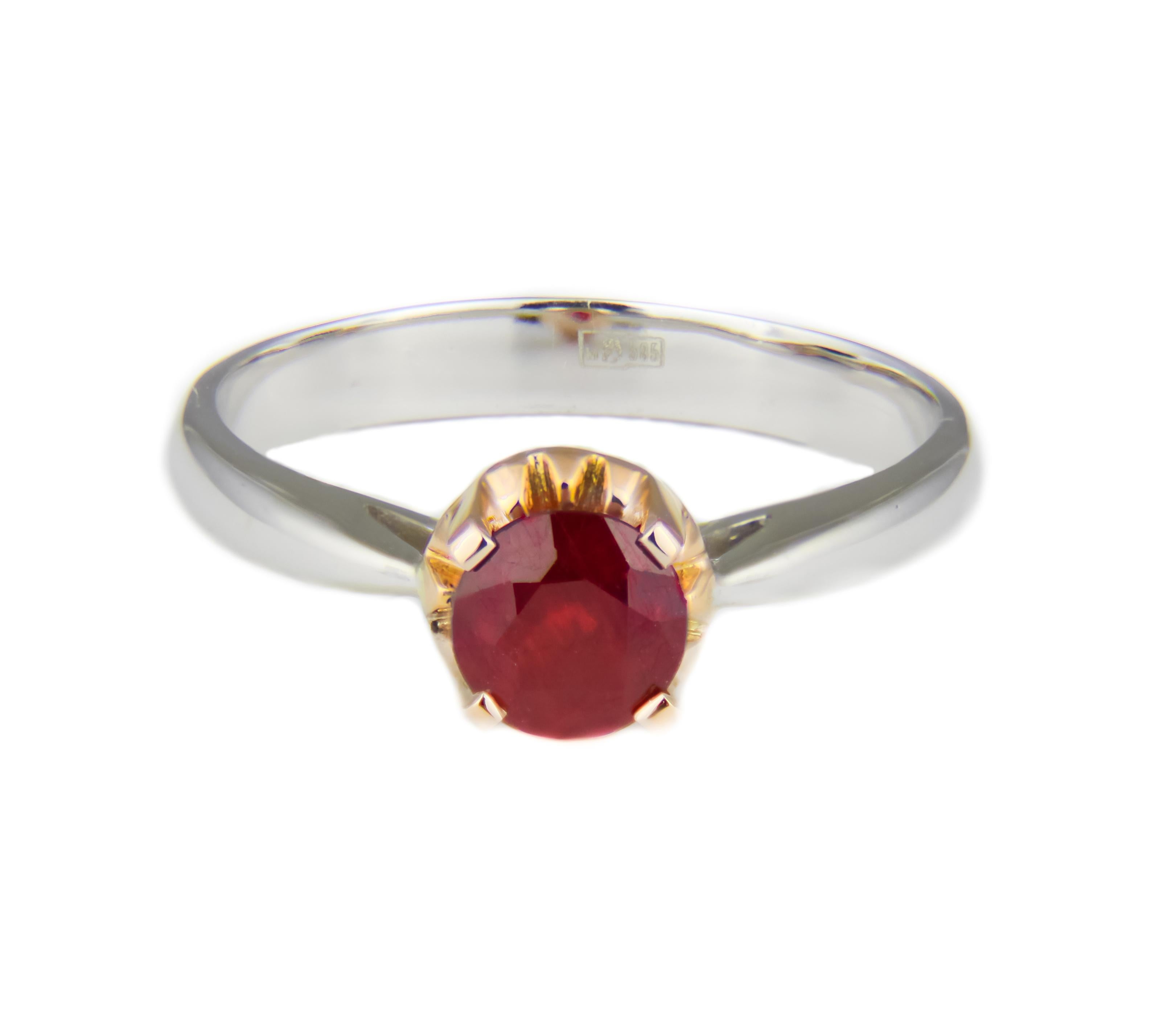 For Sale:  Ruby Soliter Ring in 14k Two Tone Gold, Ruby Engagement Ring 6