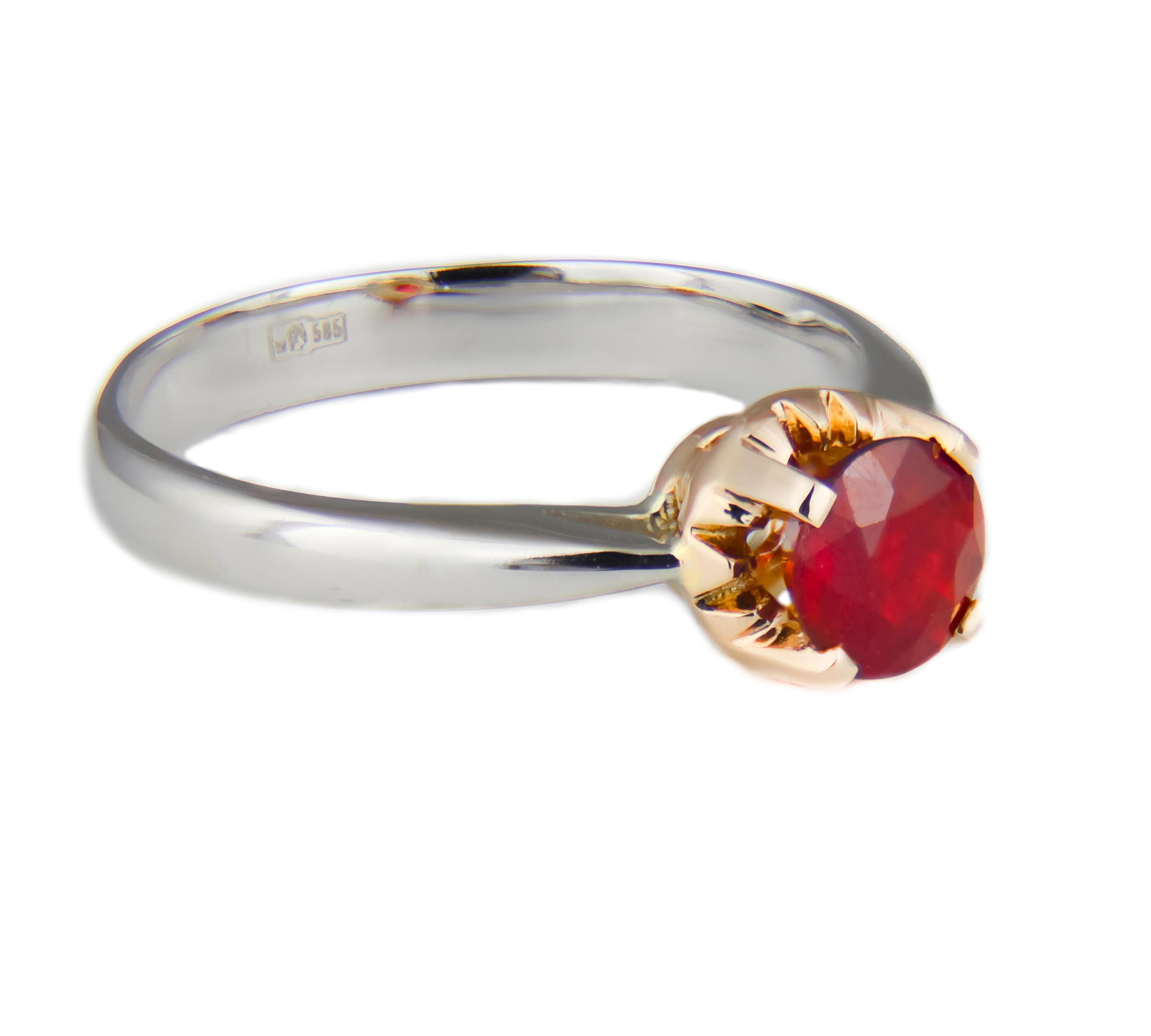 For Sale:  Ruby Soliter Ring in 14k Two Tone Gold, Ruby Engagement Ring 7