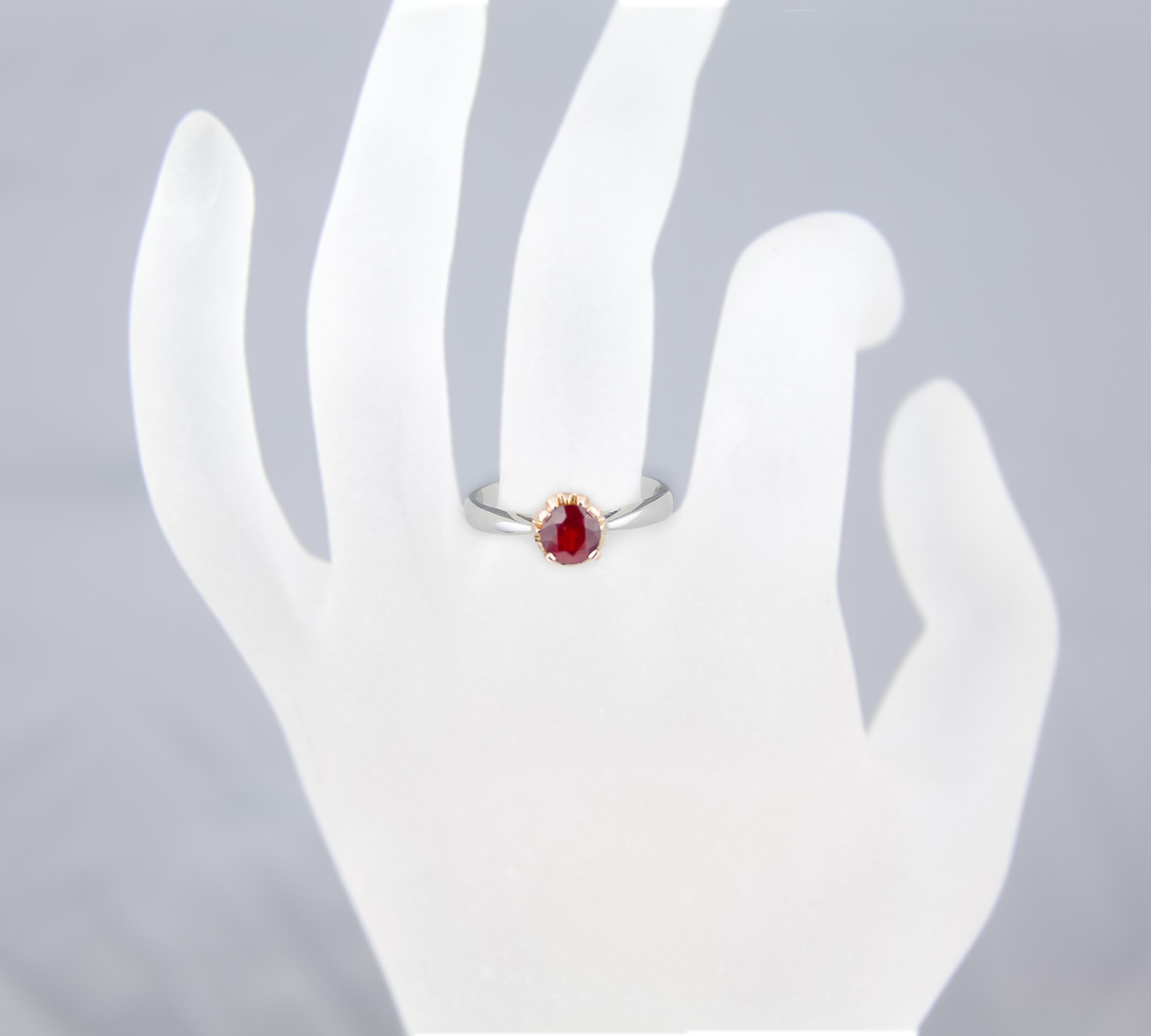 For Sale:  Ruby Soliter Ring in 14k Two Tone Gold, Ruby Engagement Ring 9