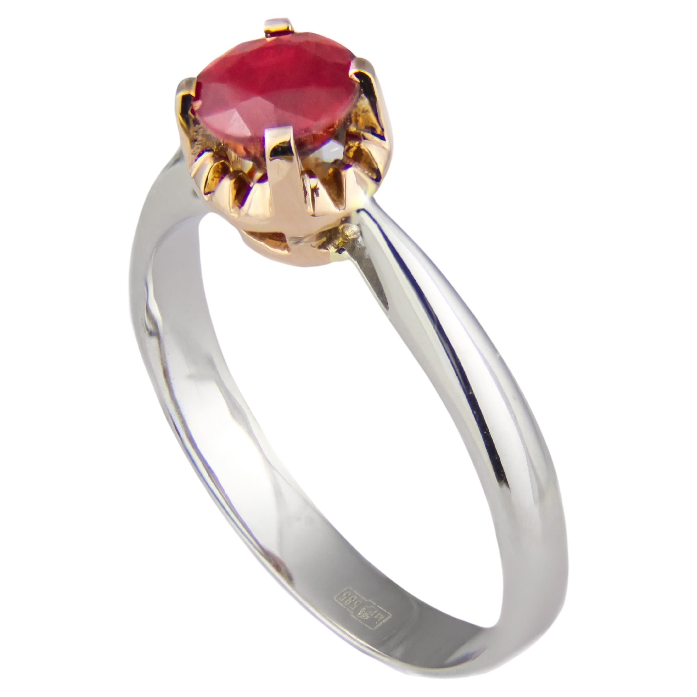 For Sale:  Ruby Soliter Ring in 14k Two Tone Gold, Ruby Engagement Ring