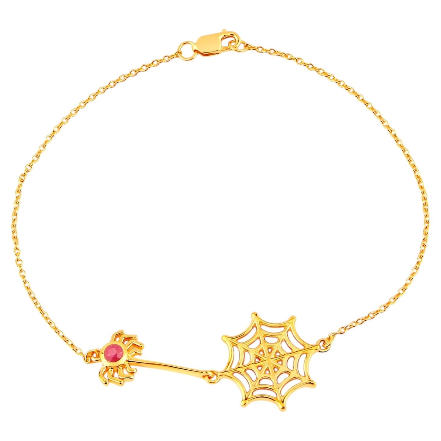 Rubin-Spinnen-Armband, 0,12 Karat, vergoldetes Silber im Angebot